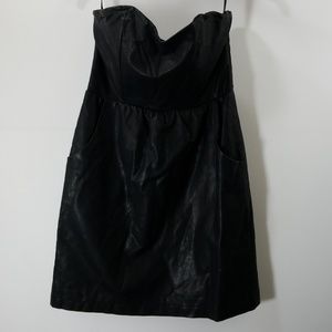 Wyatt Black Faux Leather Strapless Dress Size S